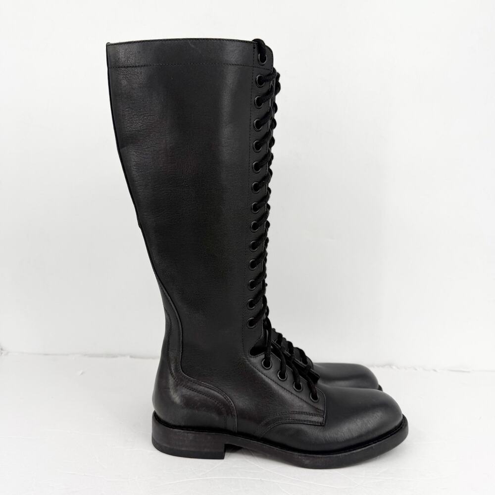 RE/DONE Womens Knee High Boots EU 37 US 7 Black Leather Lace Up EUC